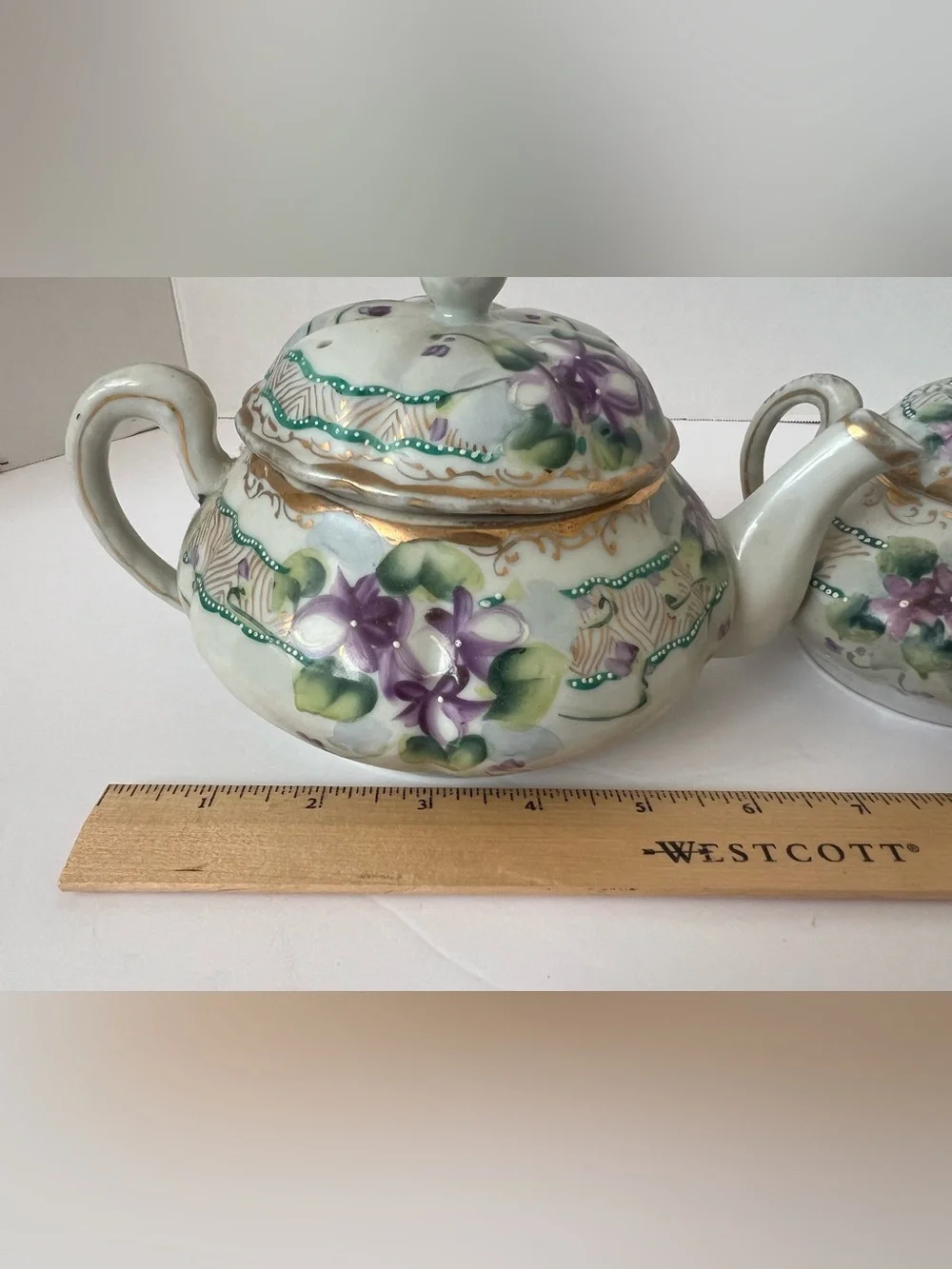 Vintage Mikado Japan Beverly Violet Porcelain Teapot Sugar Creamer 3-Pc Set
